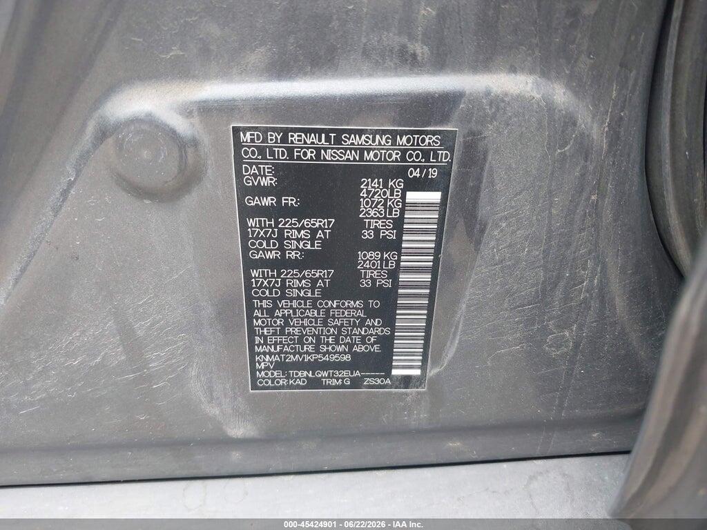 KNMAT2MV1KP549598 2019 NISSAN ROGUE photo no. 9