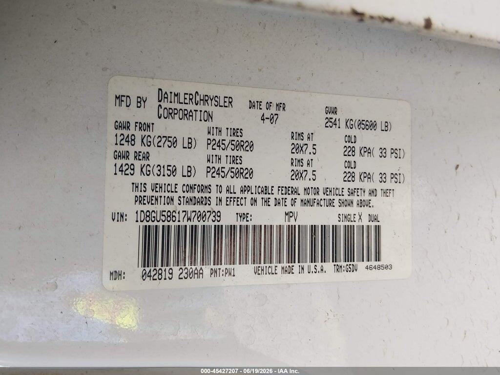 1D8GU58617W700739 2007 DODGE NITRO photo no. 9