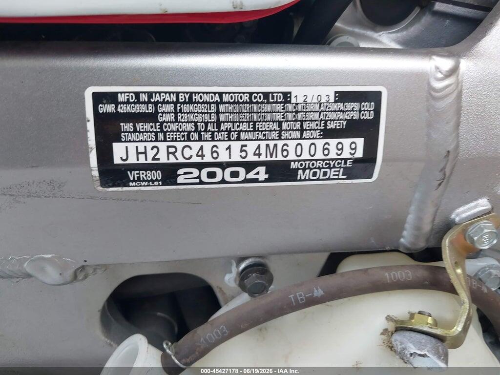 JH2RC46154M600699 2004 HONDA VFR800 photo no. 10