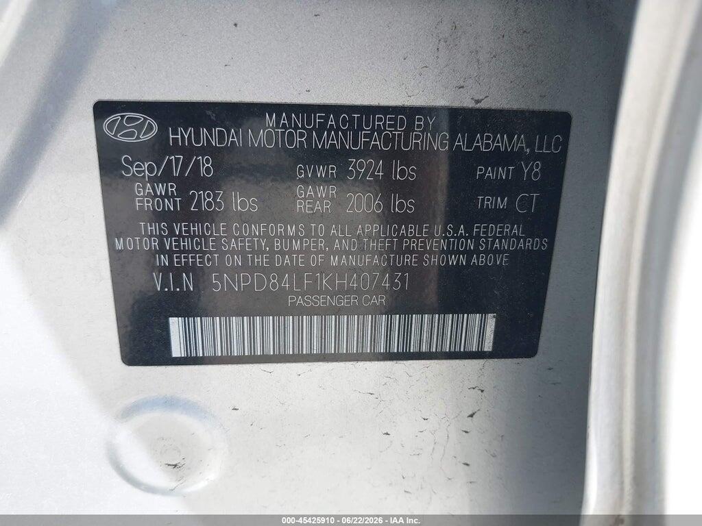 5NPD84LF1KH407431 2019 HYUNDAI ELANTRA photo no. 9