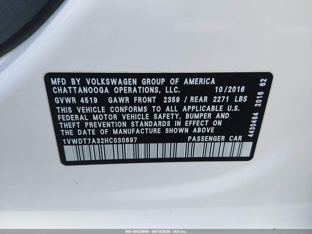 1VWDT7A32HC030697 2017 VOLKSWAGEN PASSAT photo no. 9
