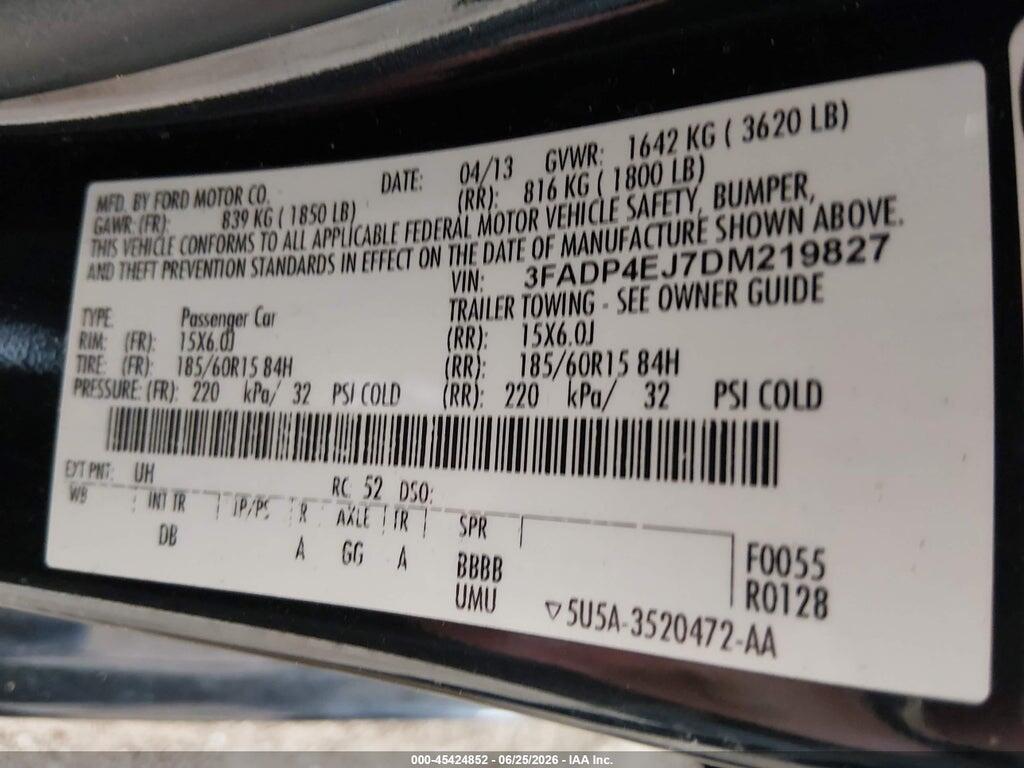 3FADP4EJ7DM219827 2013 FORD FIESTA photo no. 9