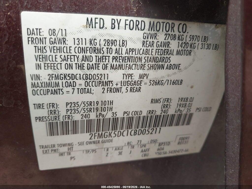 2FMGK5DC1CBD05211 2012 FORD FLEX photo no. 9