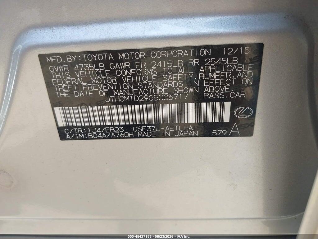 JTHCM1D29G5006717 2016 LEXUS IS 300 photo no. 9