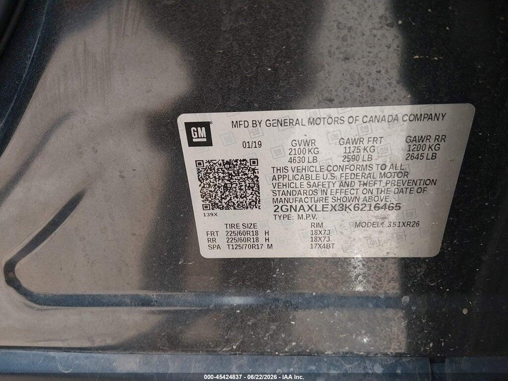 2GNAXLEX3K6216465 2019 CHEVROLET EQUINOX photo no. 9
