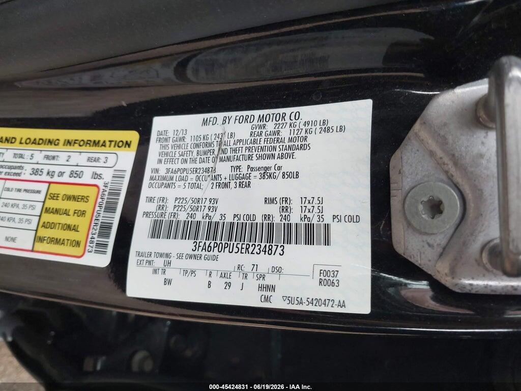 3FA6P0PU5ER234873 2014 FORD FUSION ENERGI photo no. 9