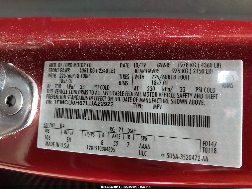 1FMCU0H67LUA22922 2020 FORD ESCAPE photo no. 9