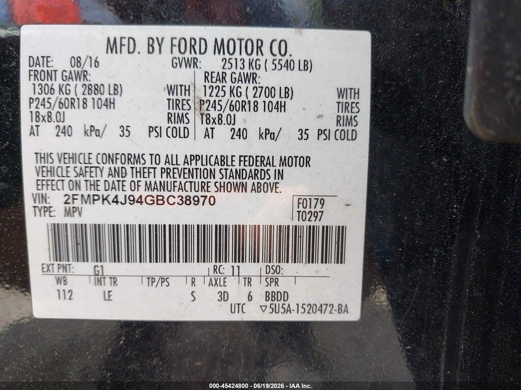 2FMPK4J94GBC38970 2016 FORD EDGE photo no. 9