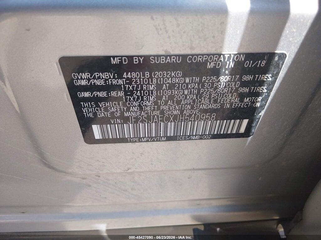 JF2SJAECXJH540958 2018 SUBARU FORESTER photo no. 9