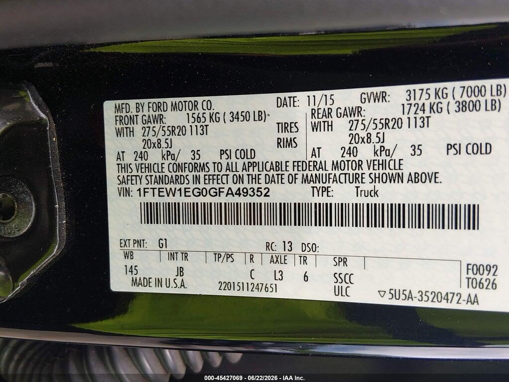 1FTEW1EG0GFA49352 2016 FORD F-150 photo no. 9