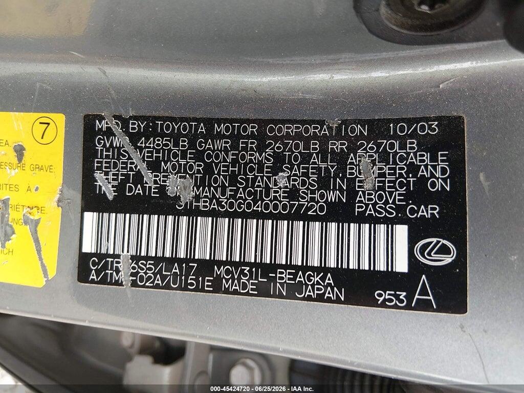 JTHBA30G040007720 2004 LEXUS ES 330 photo no. 9