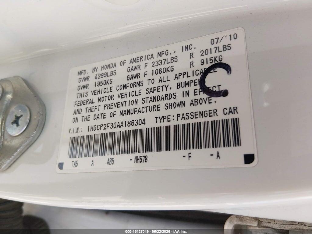 1HGCP2F30AA186304 2010 HONDA ACCORD photo no. 9