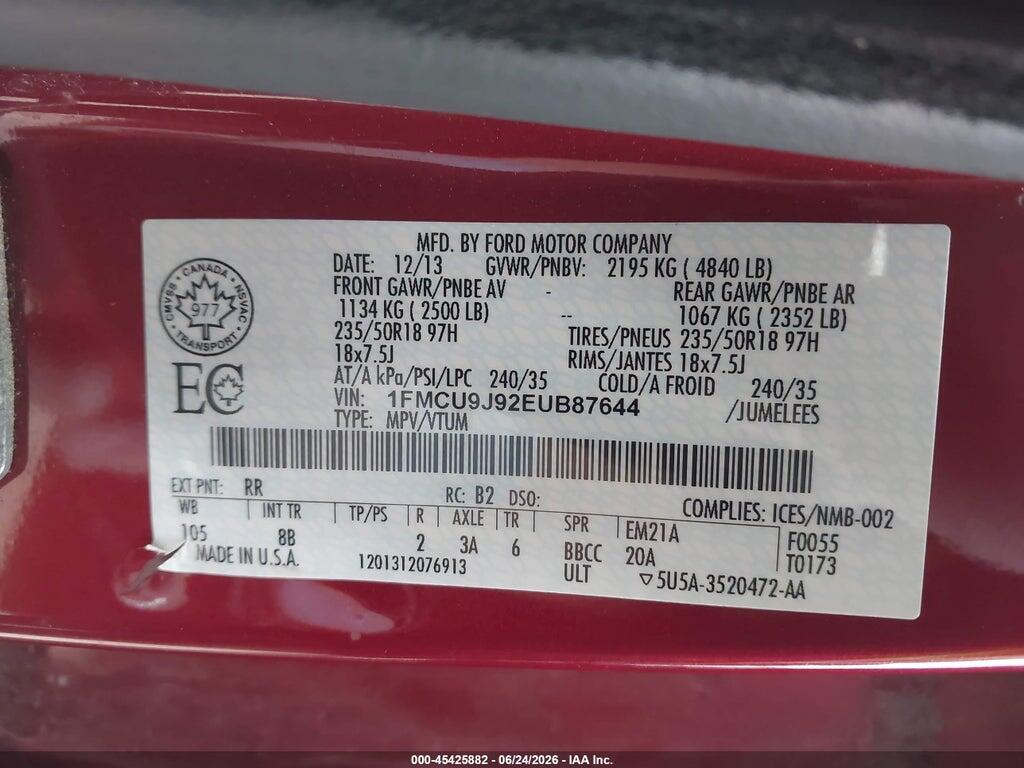 1FMCU9J92EUB87644 2014 FORD ESCAPE photo no. 9