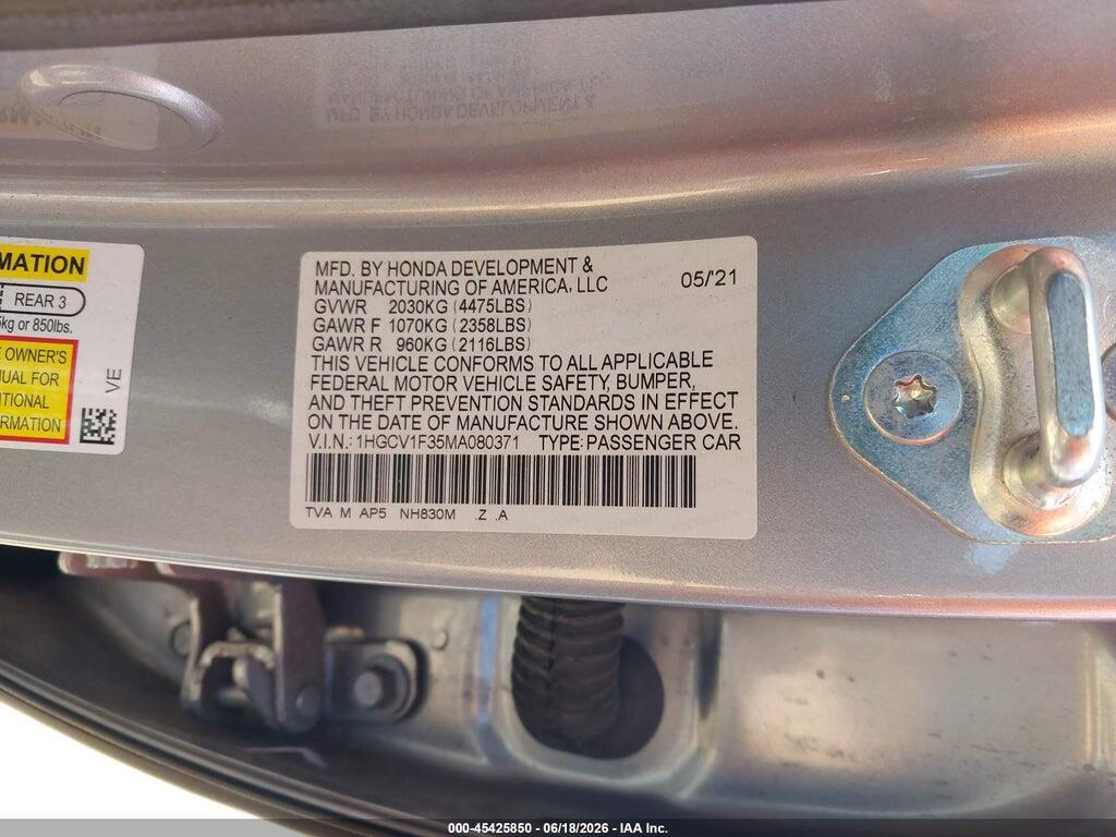 1HGCV1F35MA080371 2021 HONDA ACCORD photo no. 9