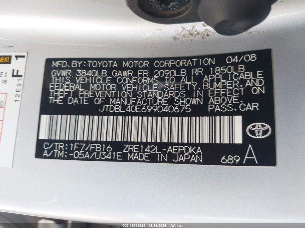 JTDBL40E699040675 2009 TOYOTA COROLLA photo no. 9