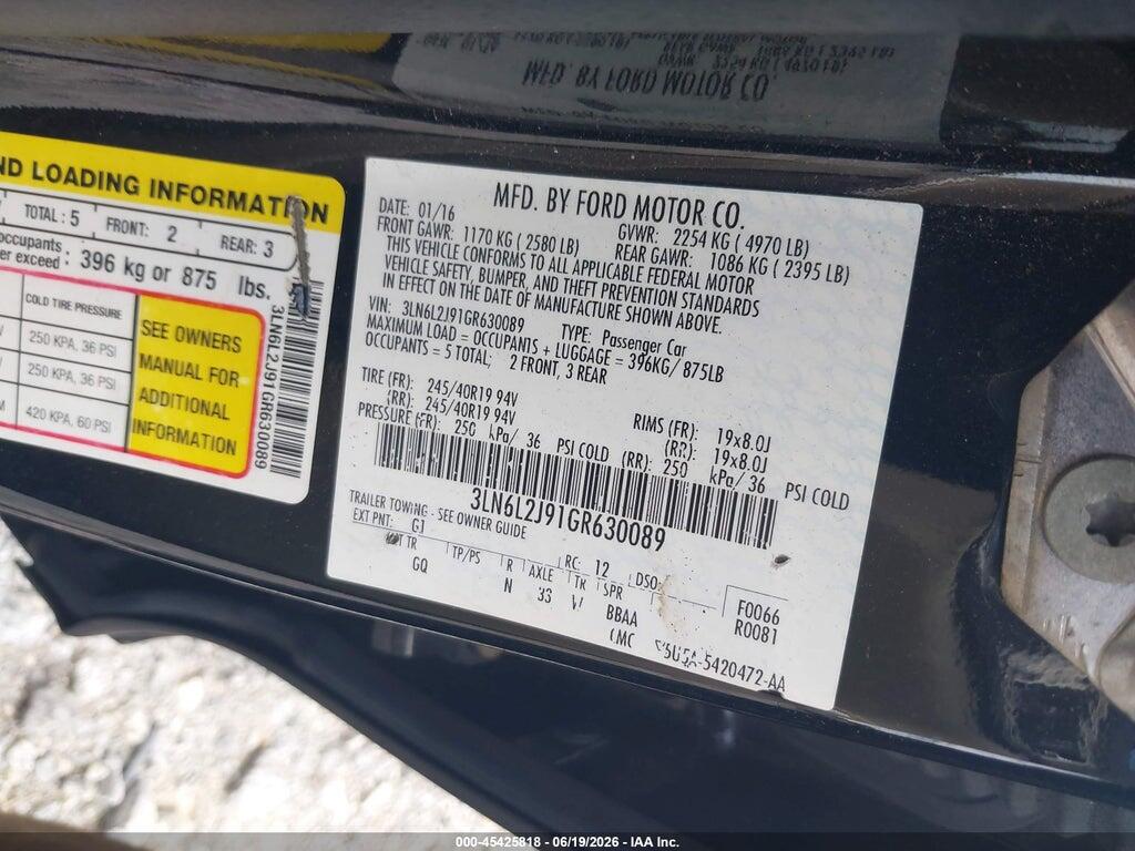 3LN6L2J91GR630089 2016 LINCOLN MKZ photo no. 9