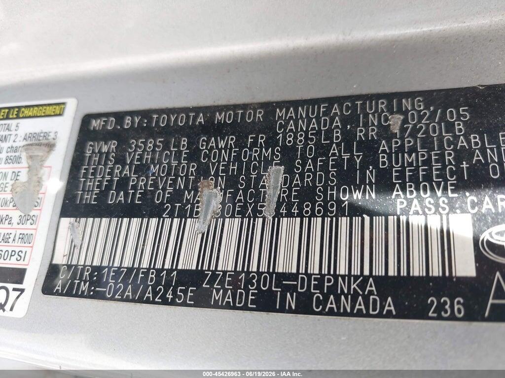 2T1BR30EX5C448691 2005 TOYOTA COROLLA photo no. 9