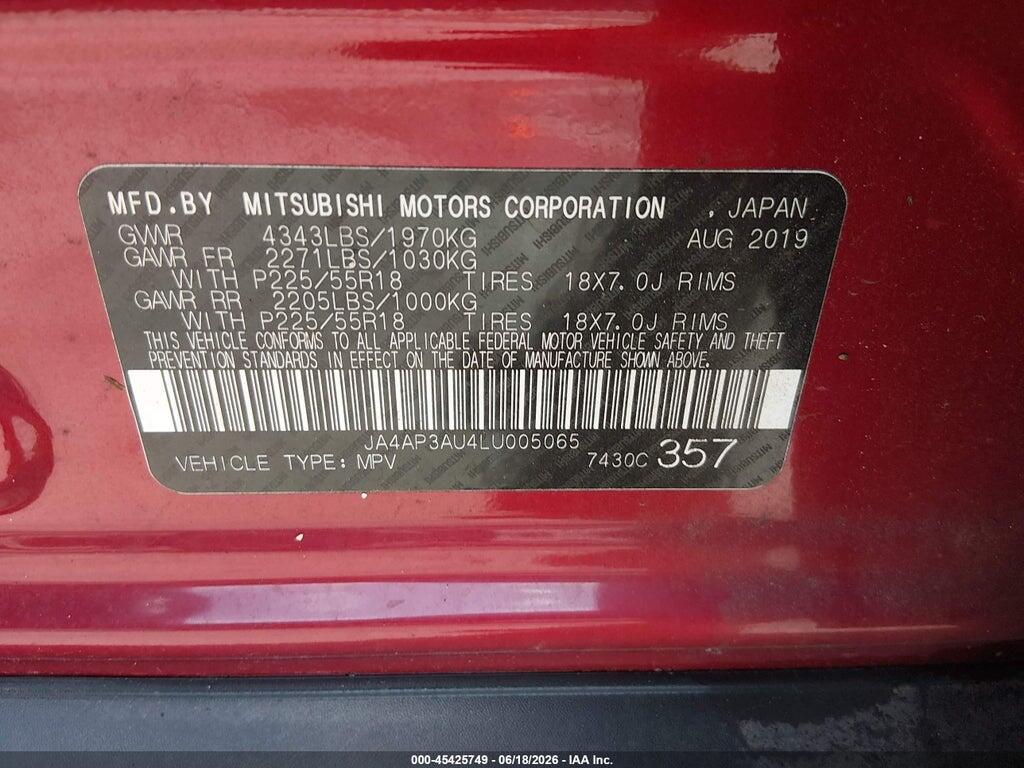 JA4AP3AU4LU005065 2020 MITSUBISHI OUTLANDER SPORT photo no. 9