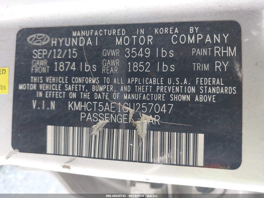 KMHCT5AE1GU257047 2016 HYUNDAI ACCENT photo no. 9