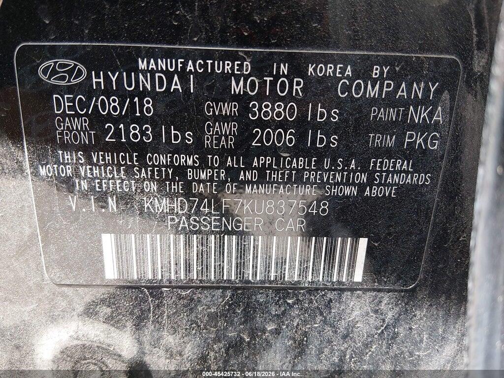 KMHD74LF7KU837548 2019 HYUNDAI ELANTRA photo no. 9