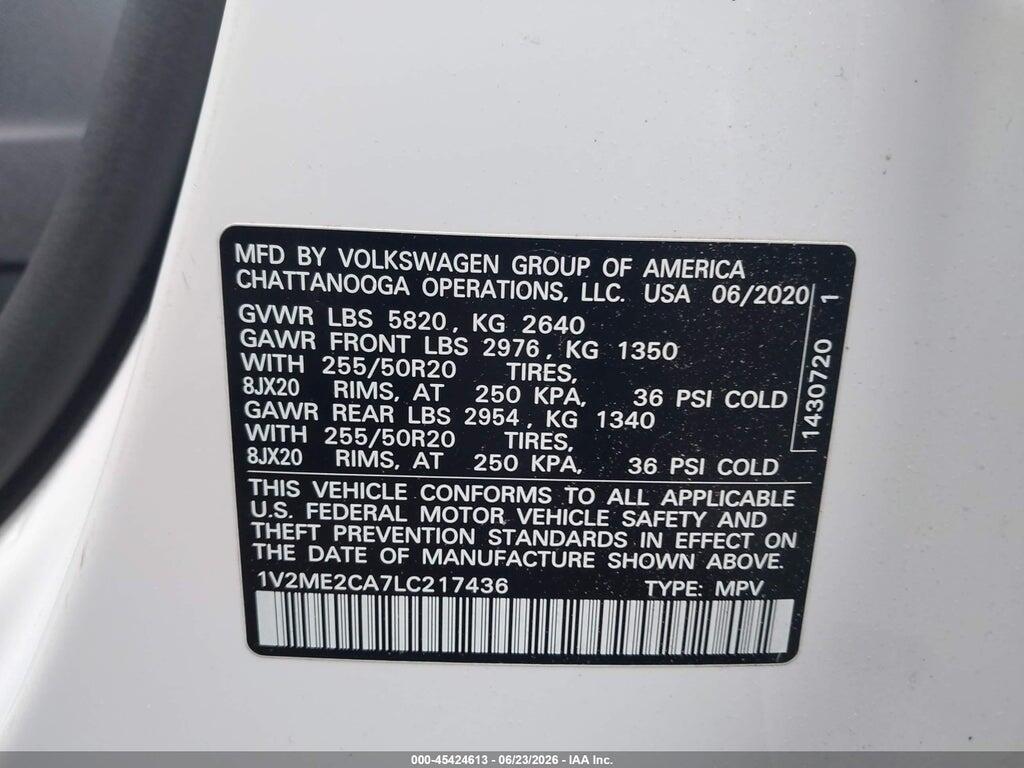 1V2ME2CA7LC217436 2020 VOLKSWAGEN ATLAS CROSS SPORT photo no. 9