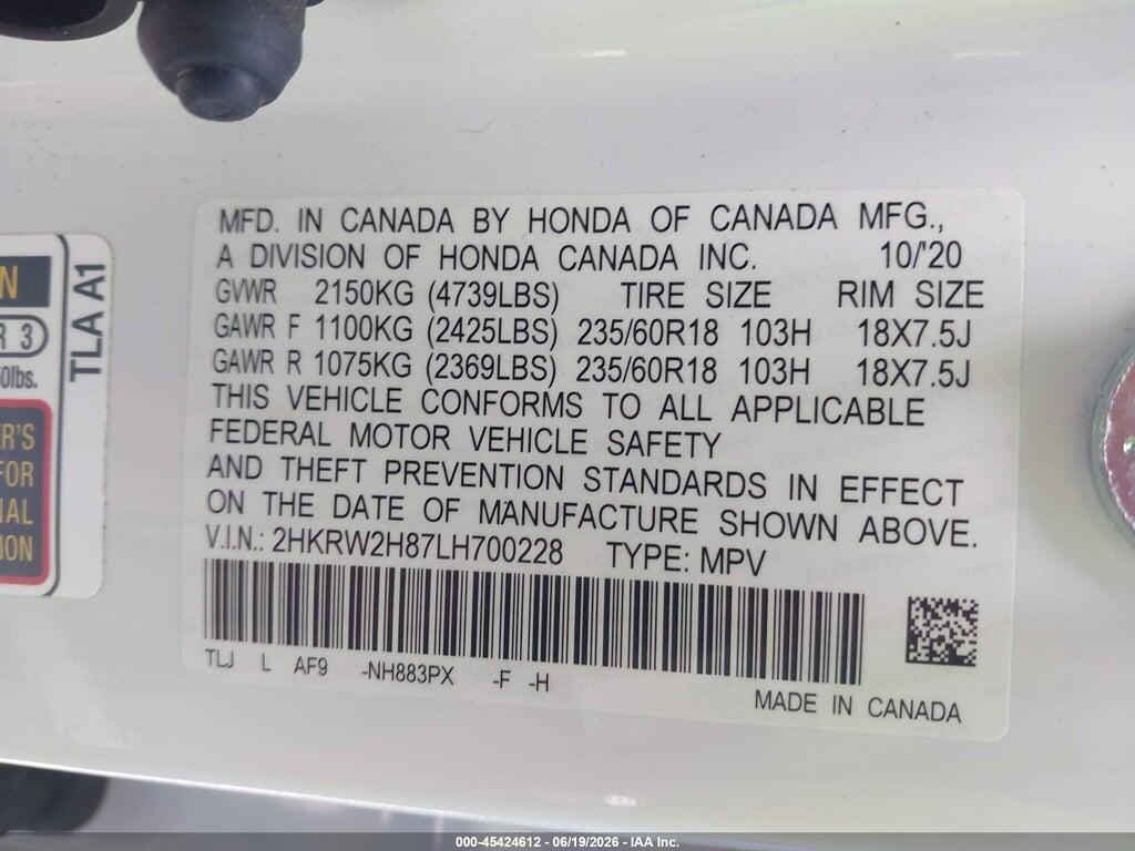 2HKRW2H87LH700228 2020 HONDA CR-V photo no. 9
