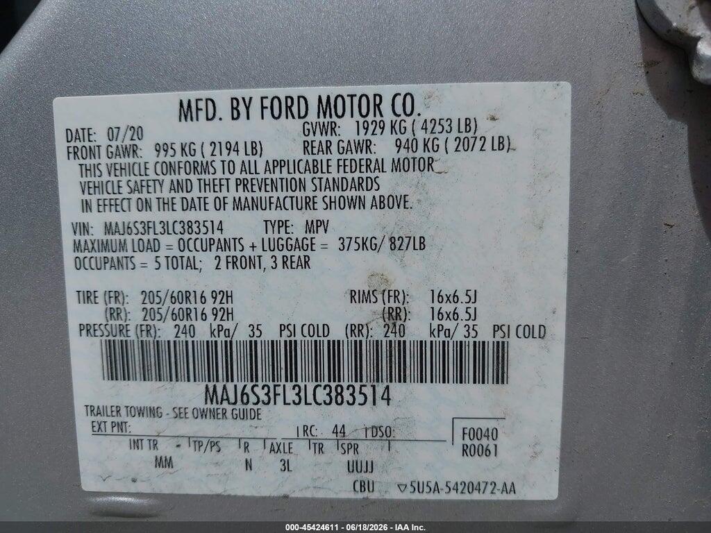 MAJ6S3FL3LC383514 2020 FORD ECOSPORT photo no. 9