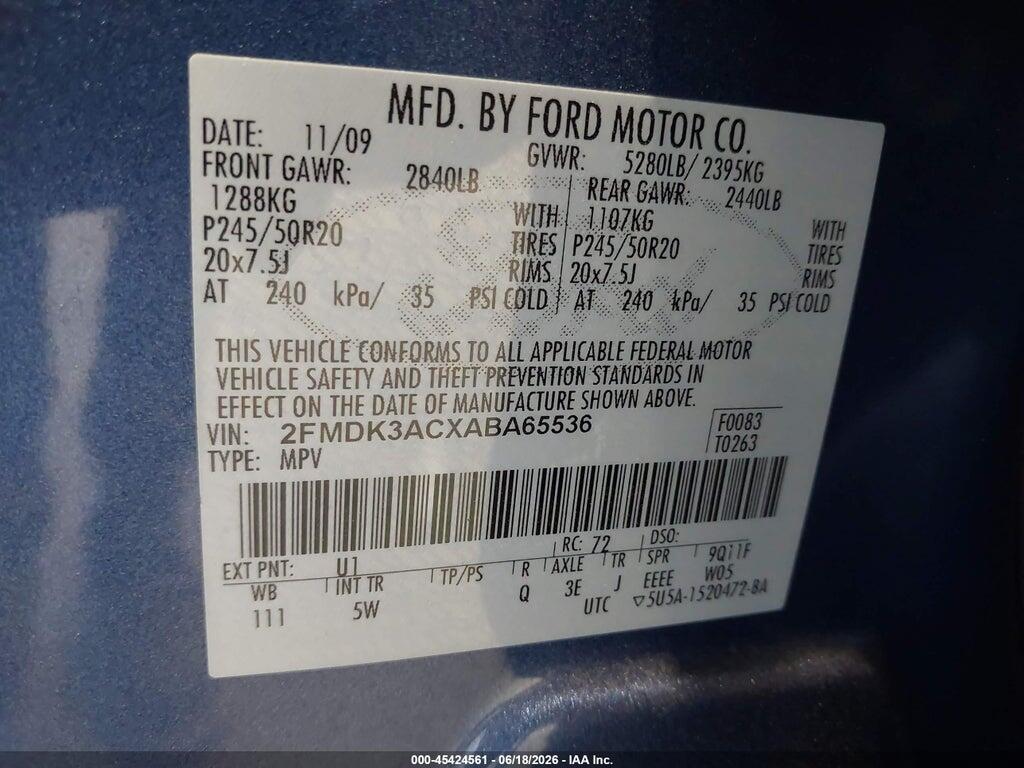 2FMDK3ACXABA65536 2010 FORD EDGE photo no. 9