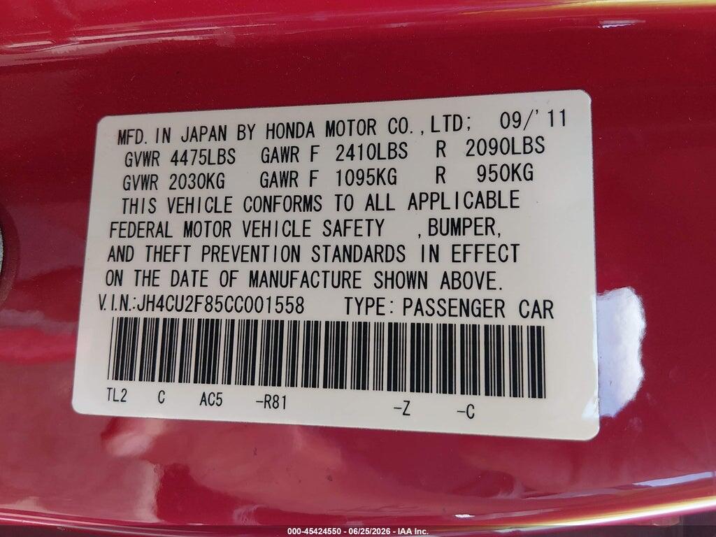 JH4CU2F85CC001558 2012 ACURA TSX photo no. 9