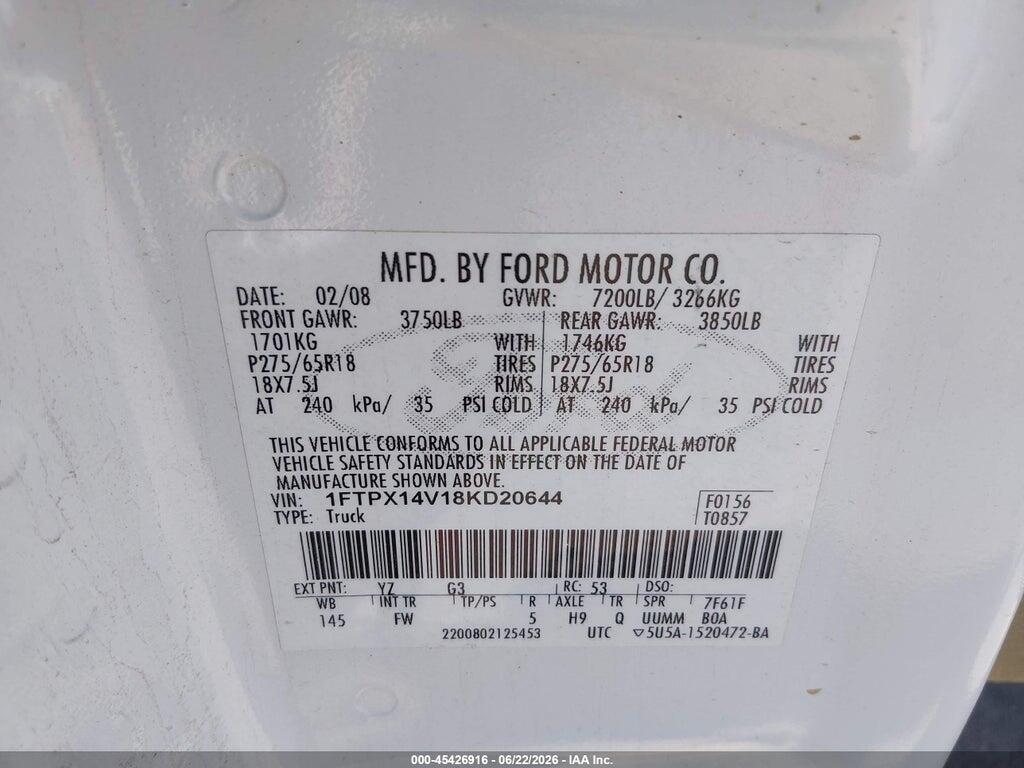 1FTPX14V18KD20644 2008 FORD F-150 photo no. 9