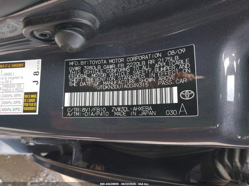 JTDKN3DU1A0049315 2010 TOYOTA PRIUS photo no. 9
