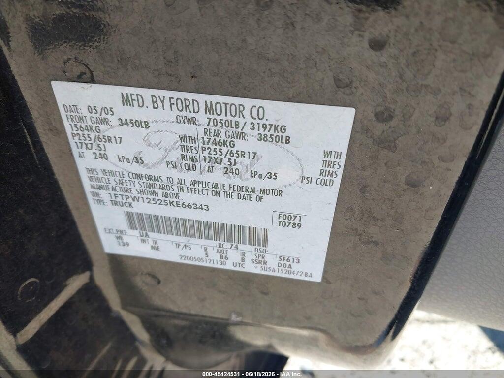 1FTPW12525KE66343 2005 FORD F-150 photo no. 9
