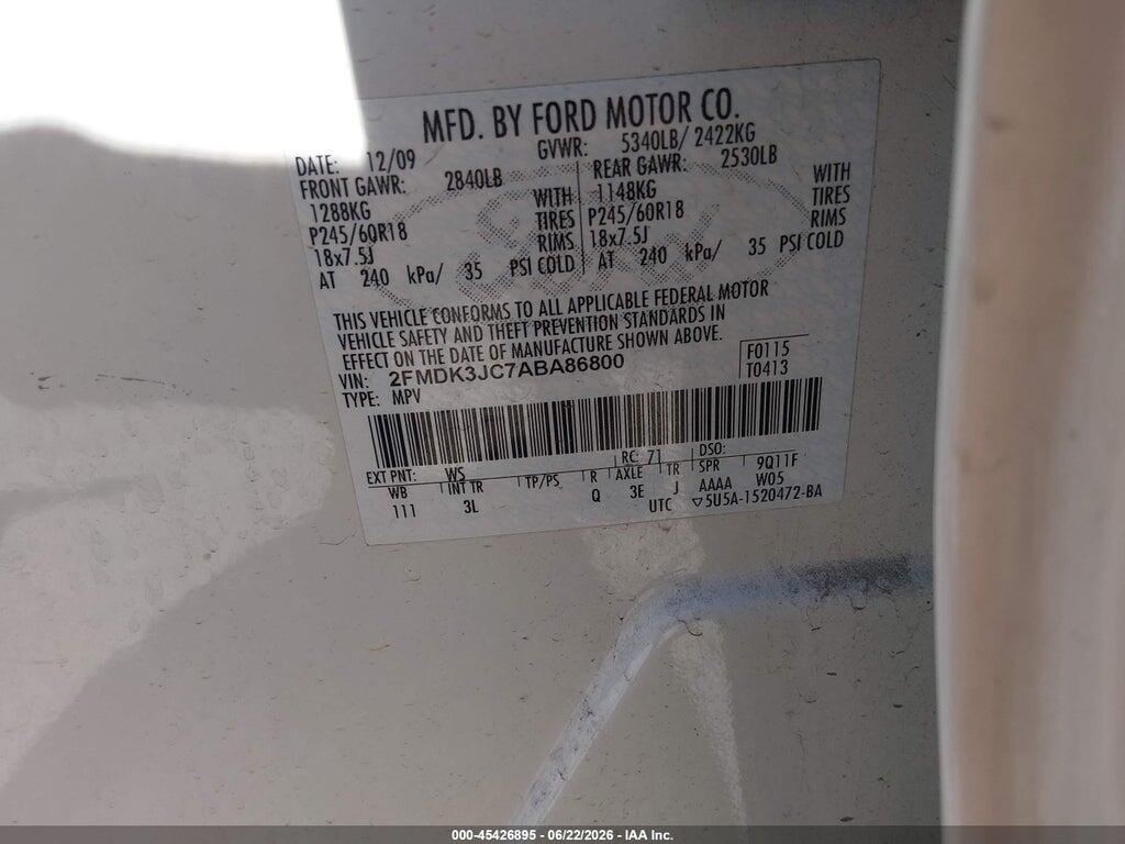 2FMDK3JC7ABA86800 2010 FORD EDGE photo no. 9
