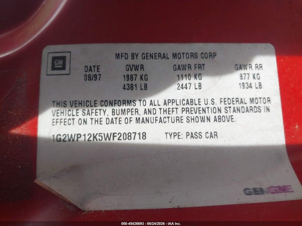 1G2WP12K5WF208718 1998 PONTIAC GRAND PRIX photo no. 9