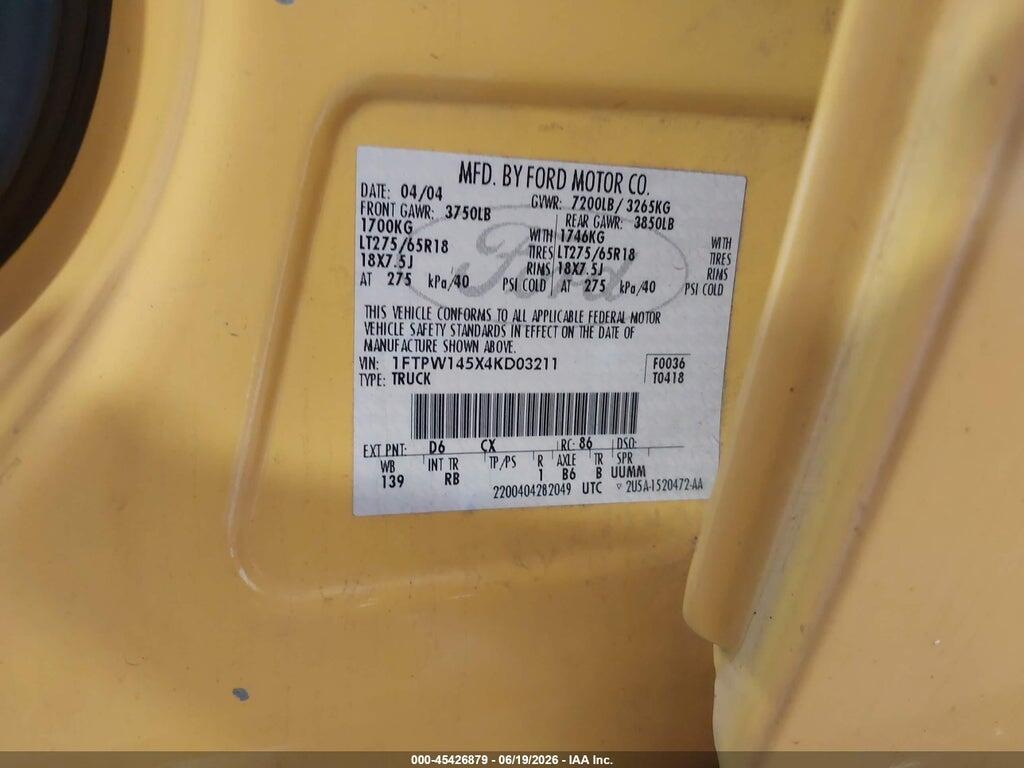 1FTPW145X4KD03211 2004 FORD F-150 photo no. 9