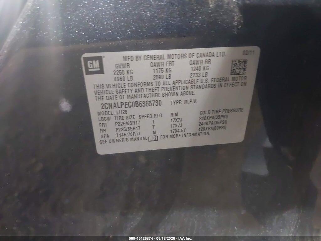 2CNALPEC0B6365730 2011 CHEVROLET EQUINOX photo no. 9