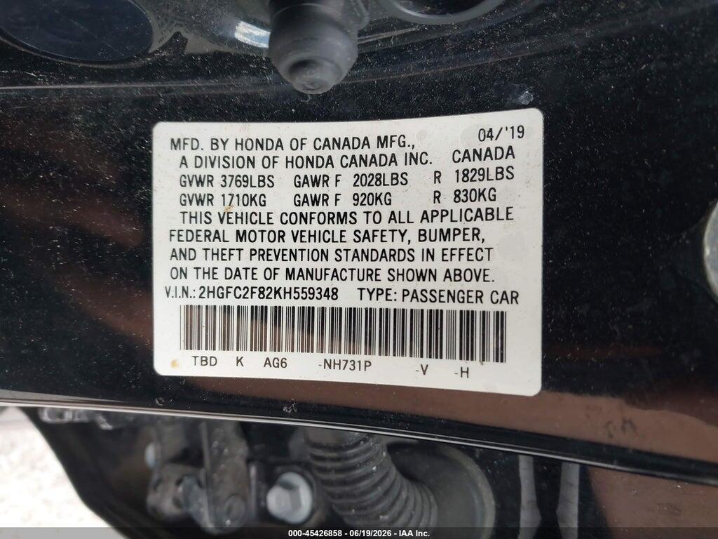 2HGFC2F82KH559348 2019 HONDA CIVIC photo no. 9