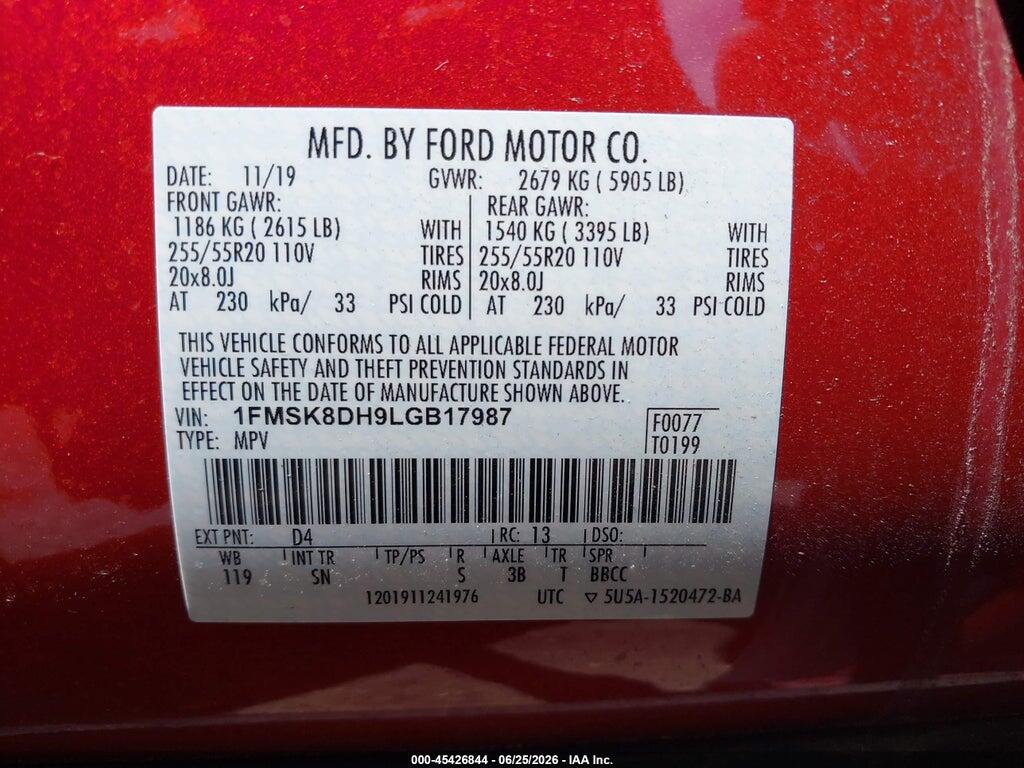 1FMSK8DH9LGB17987 2020 FORD EXPLORER photo no. 9