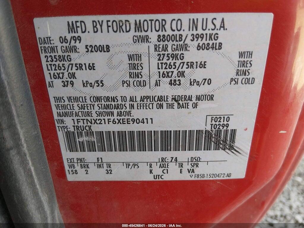 1FTNX21F6XEE90411 1999 FORD F-250 photo no. 9