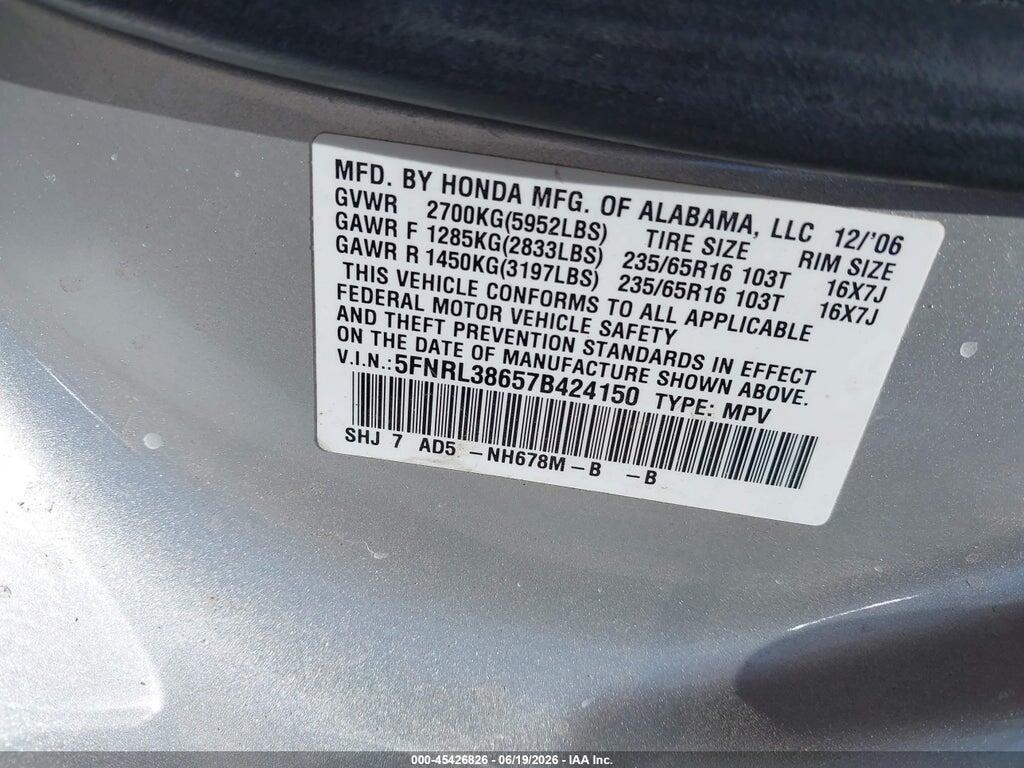 5FNRL38657B424150 2007 HONDA ODYSSEY photo no. 9