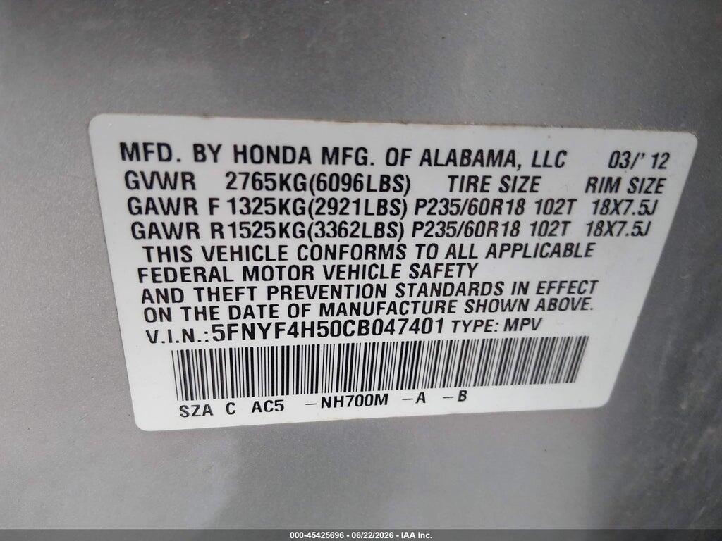 5FNYF4H50CB047401 2012 HONDA PILOT photo no. 9