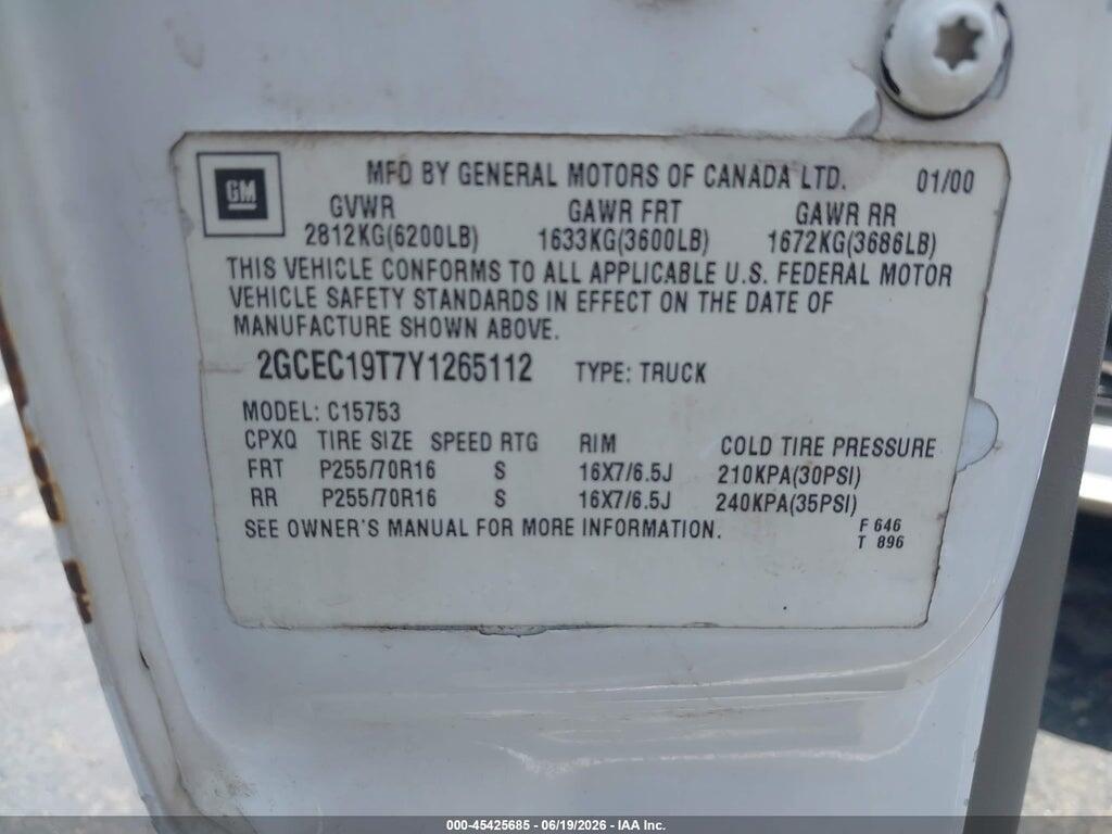 2GCEC19T7Y1265112 2000 CHEVROLET SILVERADO 1500 photo no. 9
