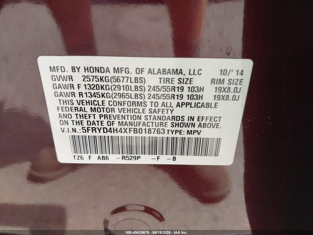 5FRYD4H4XFB018763 2015 ACURA MDX photo no. 9