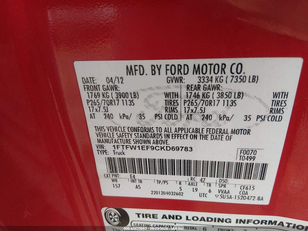 1FTFW1EF9CKD69783 2012 FORD F-150 photo no. 9