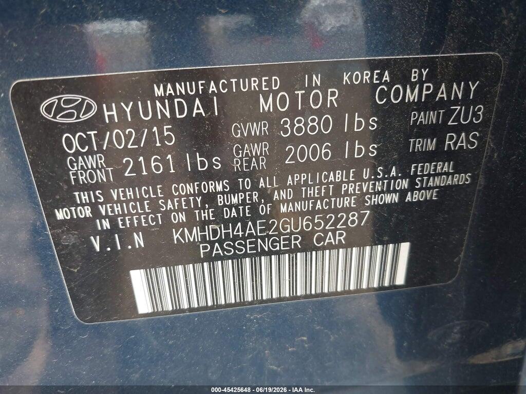 KMHDH4AE2GU652287 2016 HYUNDAI ELANTRA photo no. 9