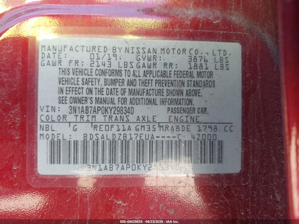 3N1AB7AP0KY298340 2019 NISSAN SENTRA photo no. 9