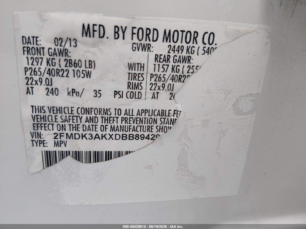 2FMDK3AKXDBB89429 2013 FORD EDGE photo no. 9