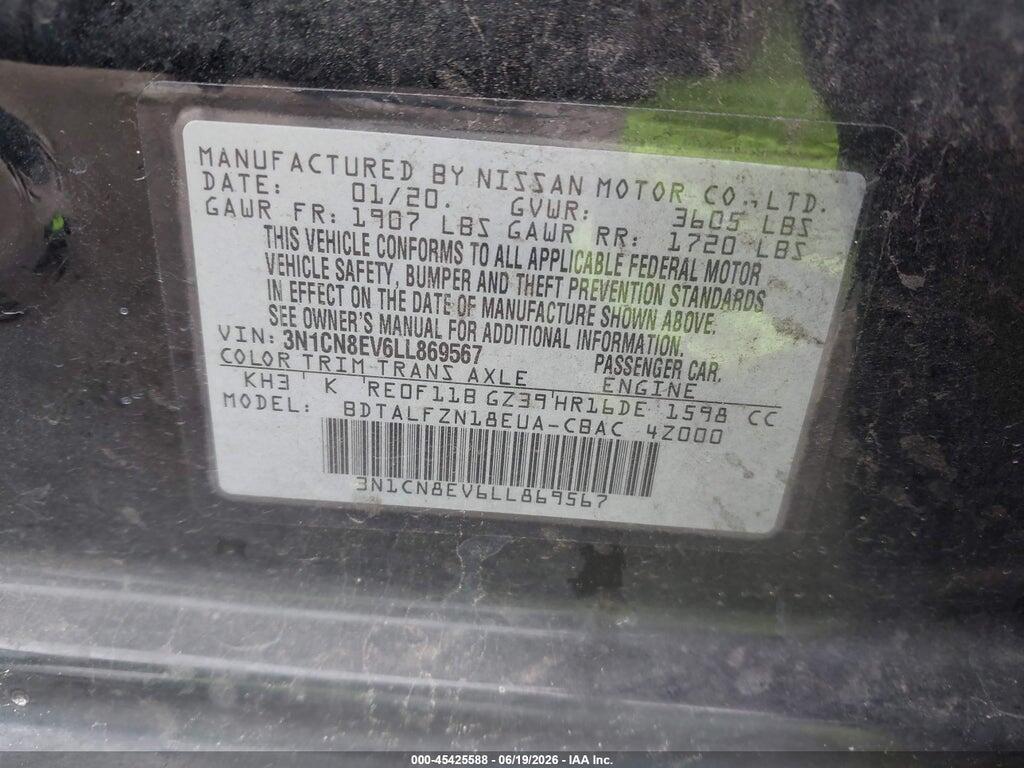 3N1CN8EV6LL869567 2020 NISSAN VERSA photo no. 9