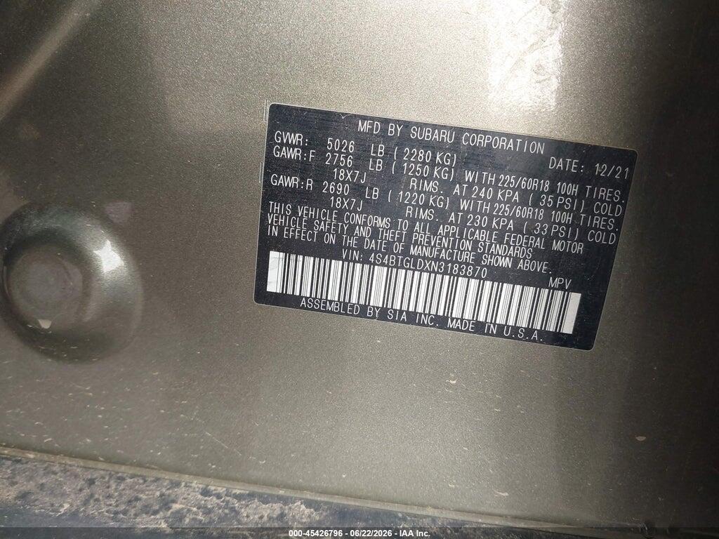 4S4BTGLDXN3183870 2022 SUBARU OUTBACK photo no. 9