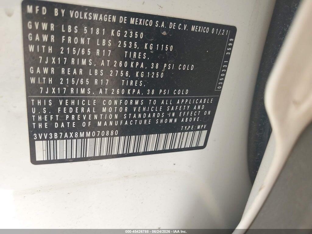 3VV3B7AX8MM070880 2021 VOLKSWAGEN TIGUAN photo no. 9